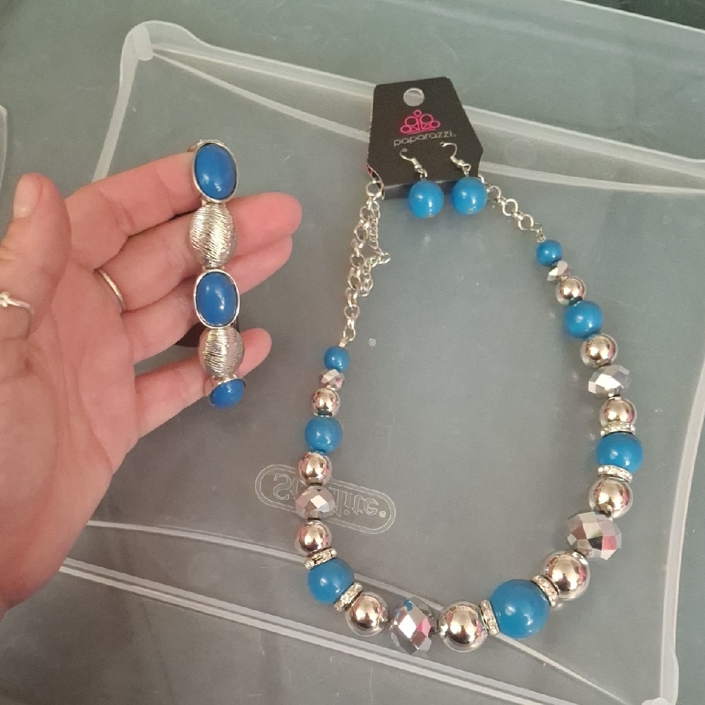 Paparazzi BUNDLE- Blue and Silver Necklace Glamorous Crystal Beads